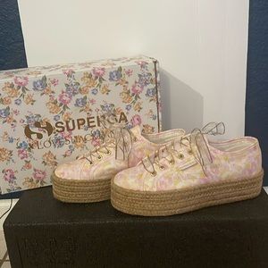 NWT Superga x Loveshack Fancy Flowers Platform Sneaker, Perky Peach size 8/39